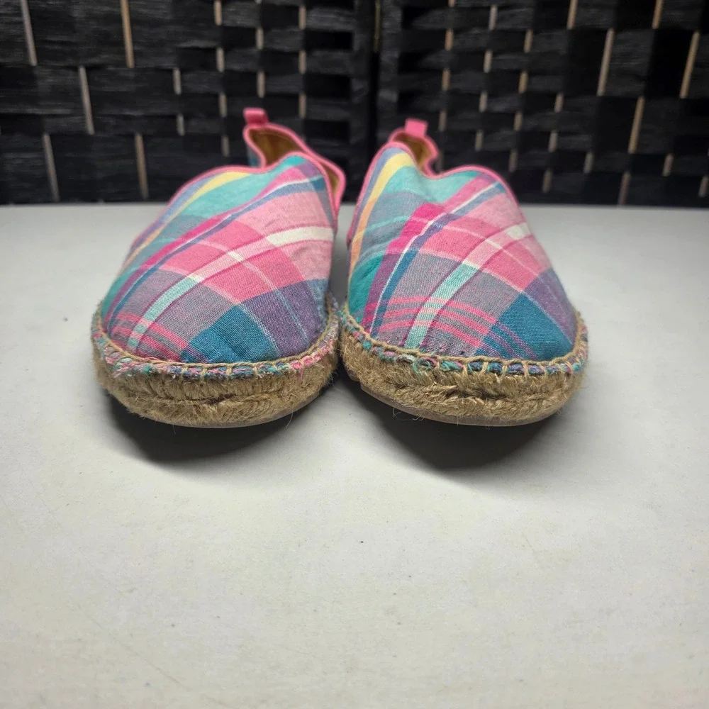 Talbots Womens Plaid Espadrille Flats Pink Blue Yellow Slip On Shoes Size 9.5M